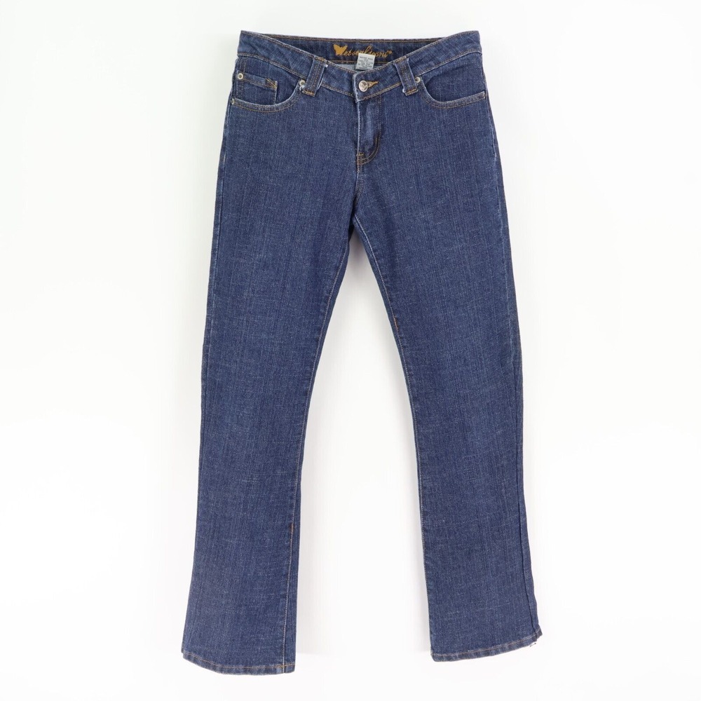 Wet Seal Jeans Straight Leg Low Rise Juniors Size 9 Short Blue Dark Wash Denim